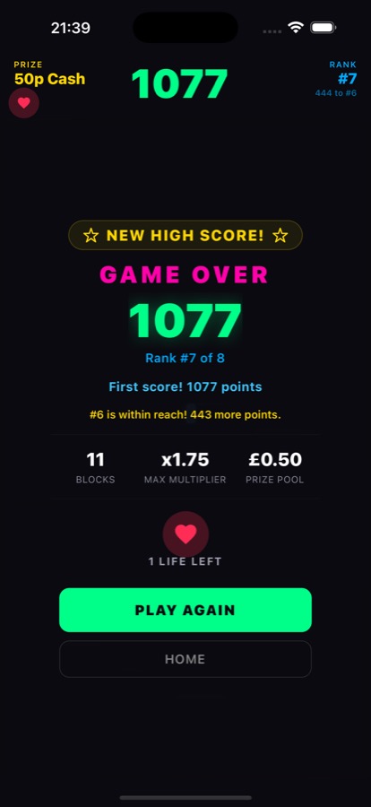 New high score game over screen